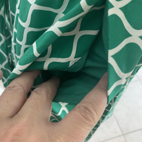 Boden Green Geo Faux Wrap Dress Sz 14 Green Short Sleeve Tradwife Preppy - Picture 9 of 14